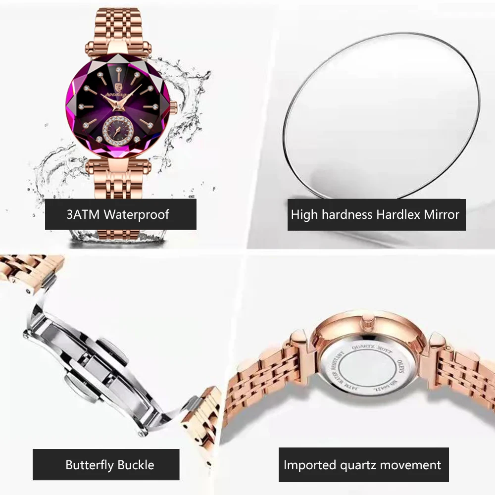 Jam Tangan POEDAGAR untuk Wanita Jam Tangan Kuarsa Desain Perhiasan Mewah Baja Rose Gold Jam Tangan Wanita Kedap Air Modis Merek enlarge