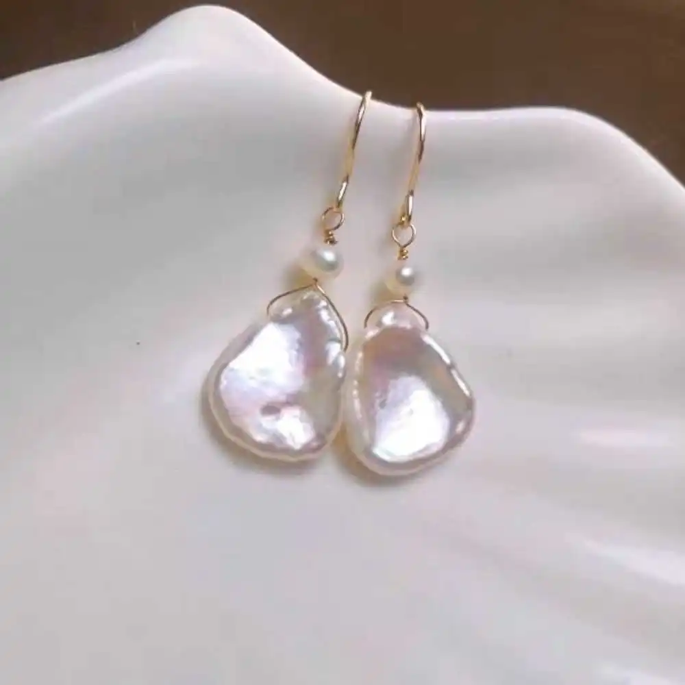 

Natural White Baroque Pearls Earrings 18k Hook Eardrop Diy Lucky Ear stud New Year FOOL'S DAY Christmas Hook Freshwater Fashion