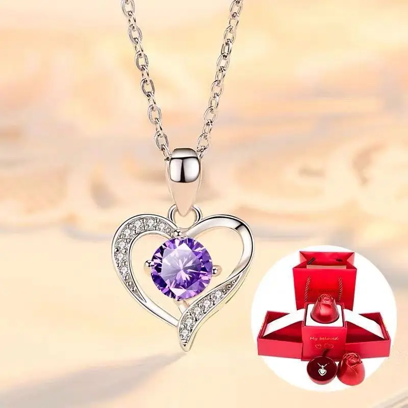 

Copper Inlaid Zircon Love Necklace Female Tanabata Valentine's Day Gift Necklace High Quality for Girls' Wedding Anniversary