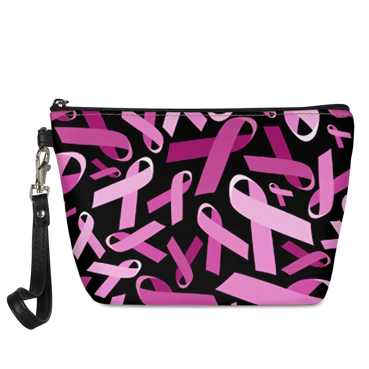 Розовые маленькие косметички с ленточным узором для поддержки рака груди