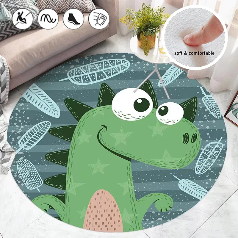 

Мультяшный динозавр круглый ковер для детской комнаты игровой коврик для гостиной милые декоративные ковры для спальни пушистый мягкий Коврик Нескользящие Коврики