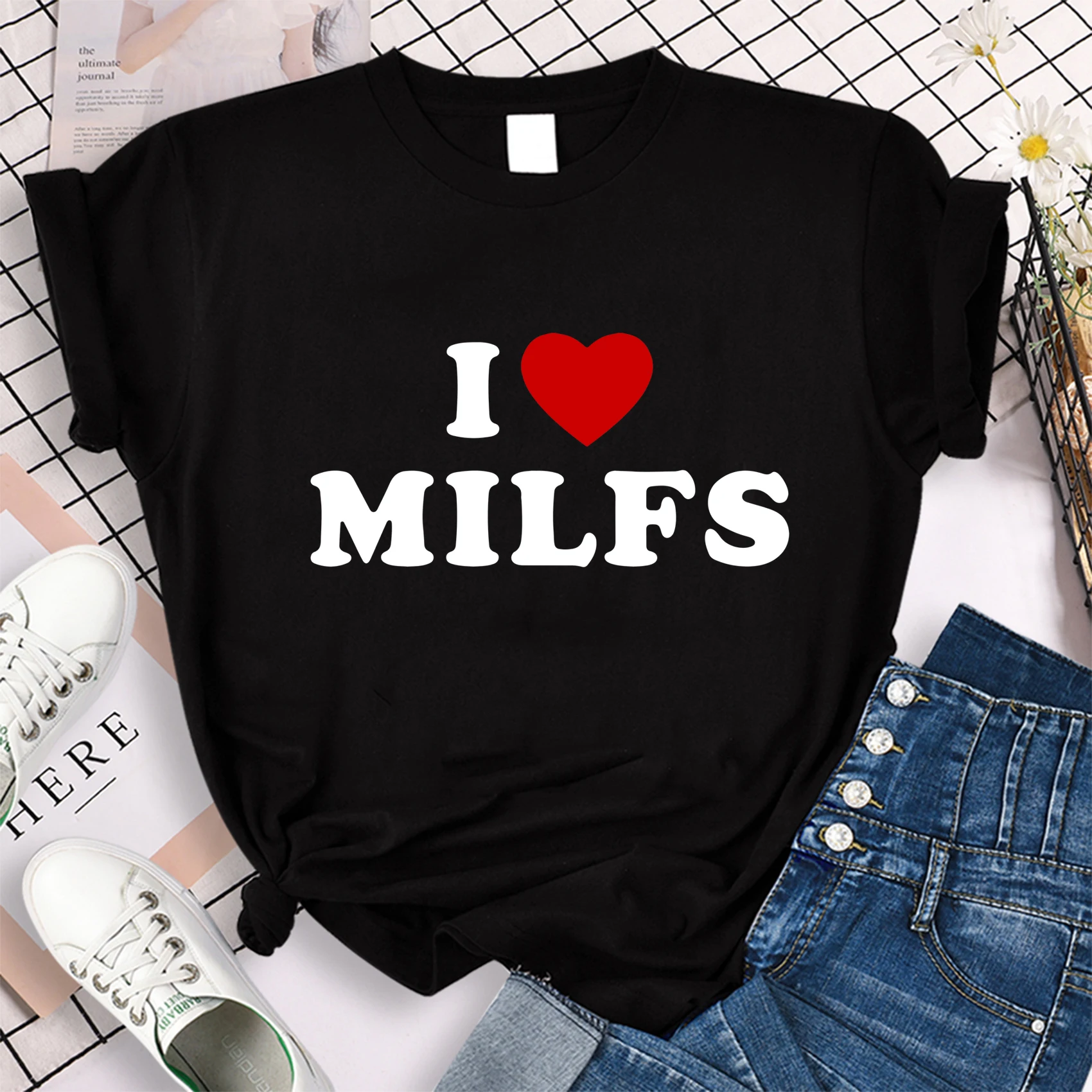 

I Love MILFS I Heart Hot Moms Printed T-shirts Women Cotton Short Sleeve Casual T Shirt Harajuku Fashion Tee Shirts