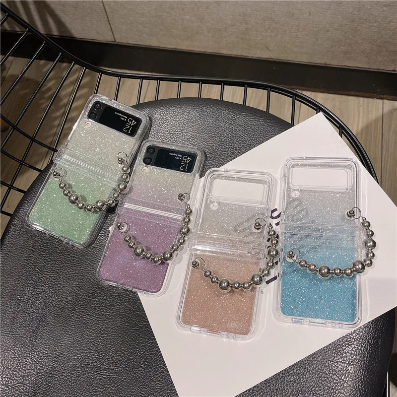 

Simple Color Sparkling Card Phone Case for Samsung Galaxy Z Flip 3 Z Flip 4 Hard PC Back Cover for ZFlip3 ZFlip4 Case Shell