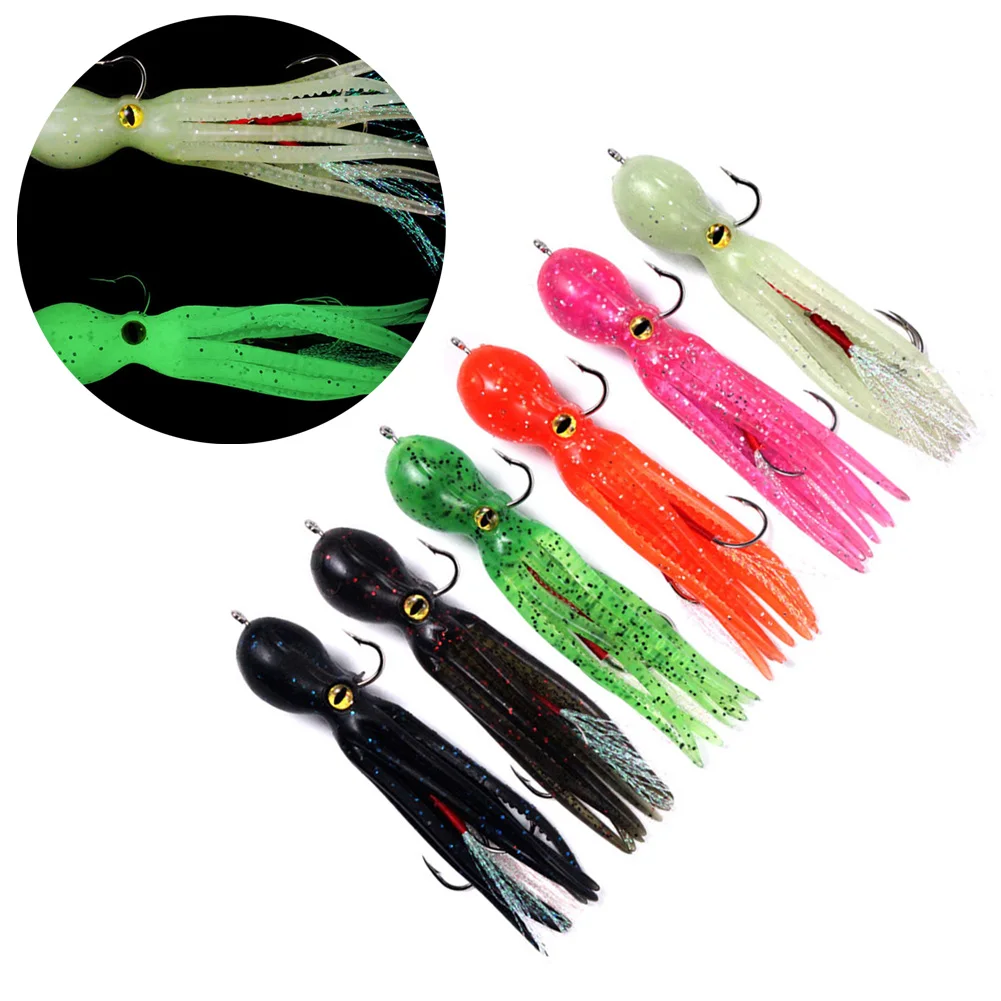 

21g/11cm Squid Skirts Fishing Soft Bait Artificial Saltwater Sea Lure Tackle Fish Assist Hook Luminous Trolling Jig Bait Hook