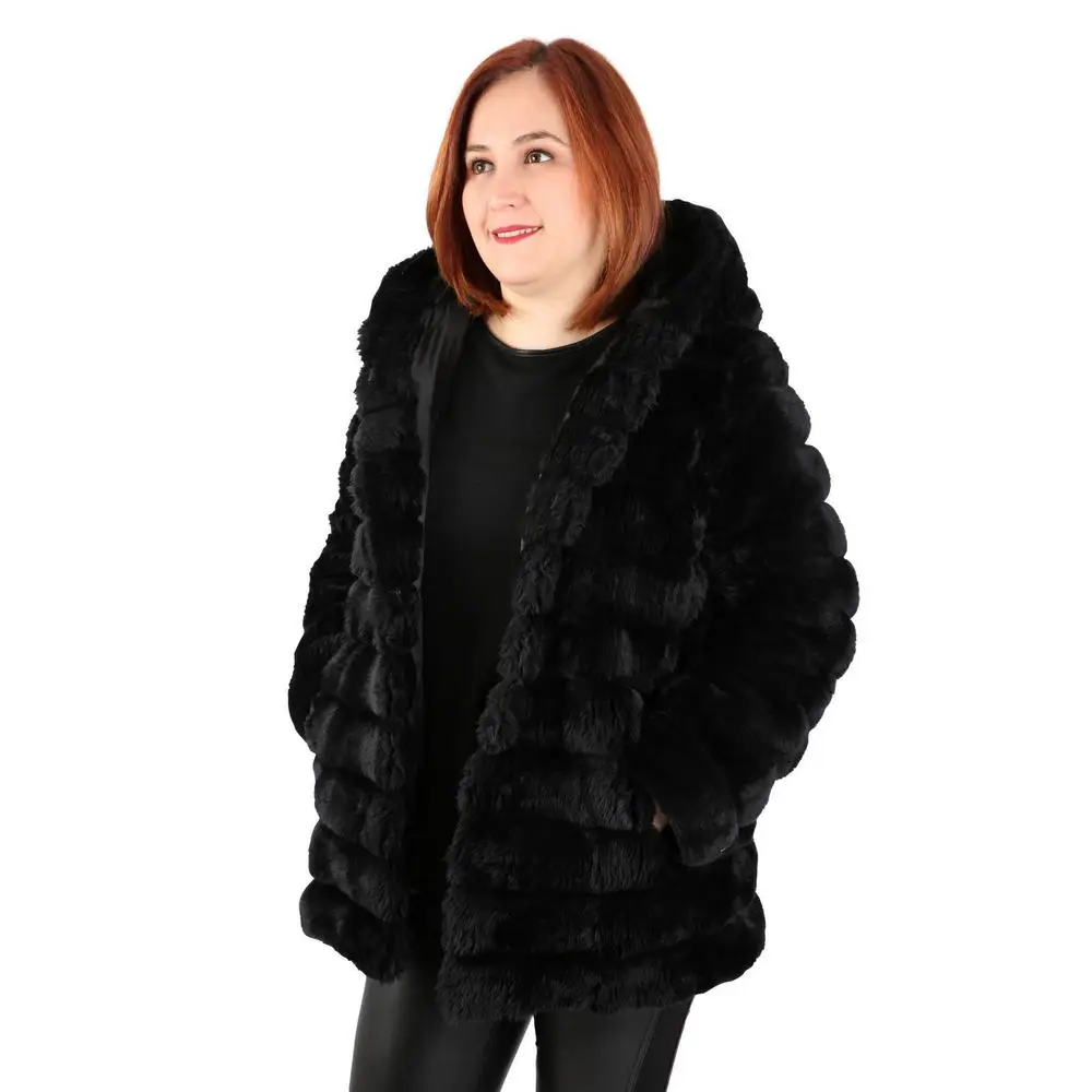 Fierte Women Plus Size Coat Ynts2025 Hood Lock Closure Lining Faux Fur Winter Thick Warm Black