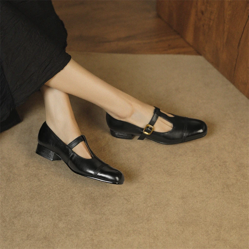 Женские балетки Мэри Джейн из натуральной кожи ручной работы с Т-образным