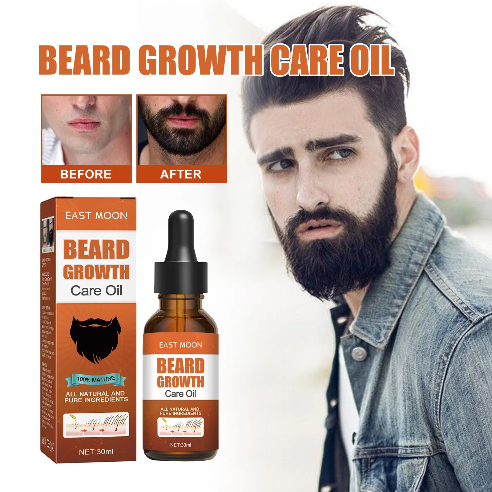 Growth Beard Oil Grow Beard Thicker & More Full Thicken Hair Beard Oil For Men Beard Grooming Treatment Beard Care