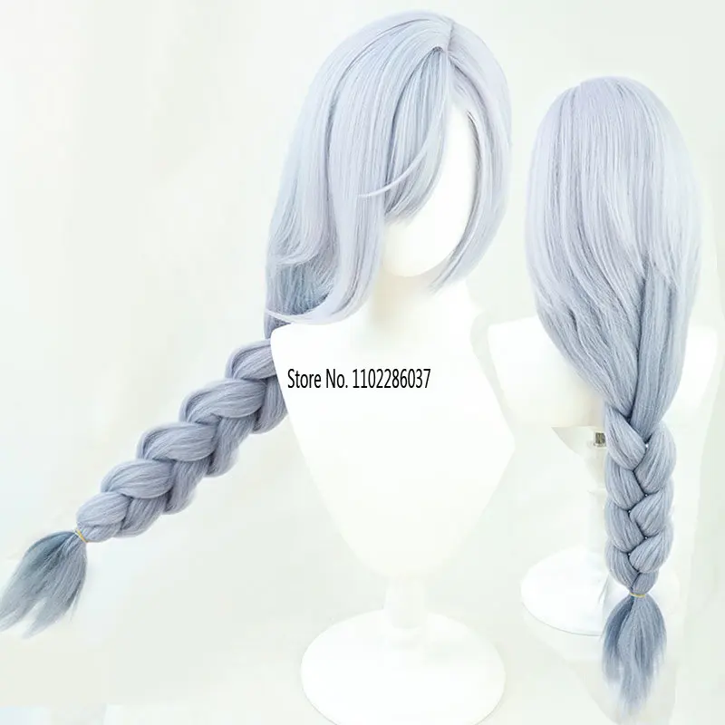 

Синий парик для косплея Game Genshin Impact Shenhe, цвет белых волос, 100 см, термостойкие синтетические длинные плетеные аниме парики + шапочка для парика