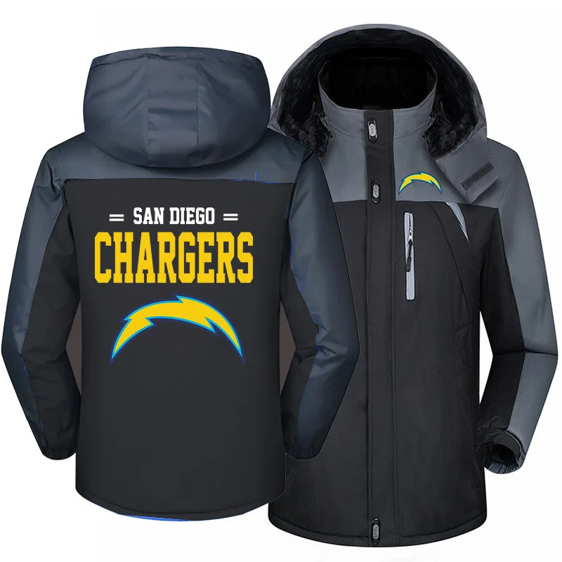 

Los Angeles Men Chargers Winter Jackets Outdoor Windproof Clothes Sports Coat Warm Plus Velvet Zipper Football Jacket for Man