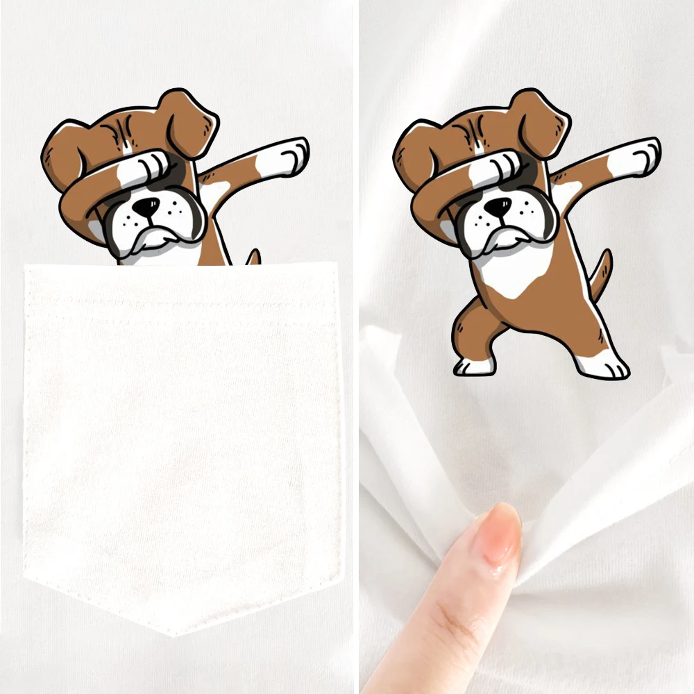 

CLOOCL Bulldog 100% Cotton T-Shirts Fashion Pocket Doberman Dog with Middle Finger T-shirt Casual Funny Hip Hop Tees Cotton Tops