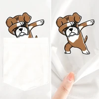 cloocl bulldog 100 cotton t shirts fashion pocket doberman dog with middle finger t shirt casual funny hip hop tees cotton tops