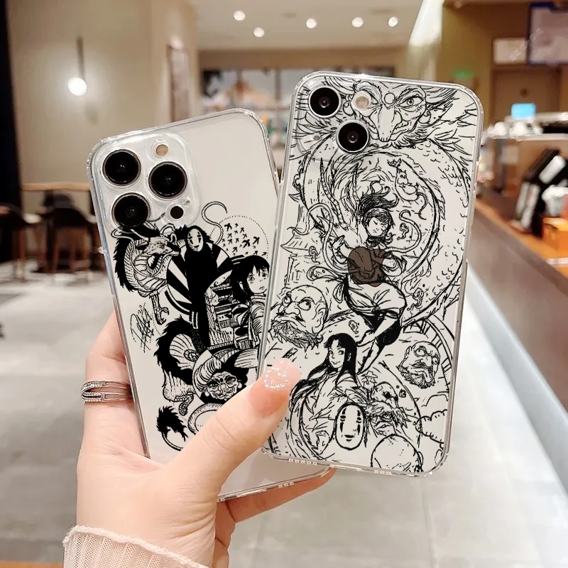 

Spirited Away No face man Phone Case For Apple iPhone 14 13 12 11 SE XS XR X 7 8 6 5 Pro Plus MAX 2020 Transparent Cover