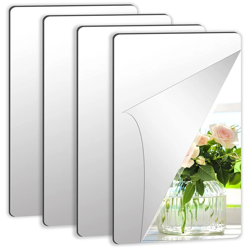 4pcs Acrylic Mirror Sheets Flexible Non Glass with 16pcs Self Adhesive Stickers