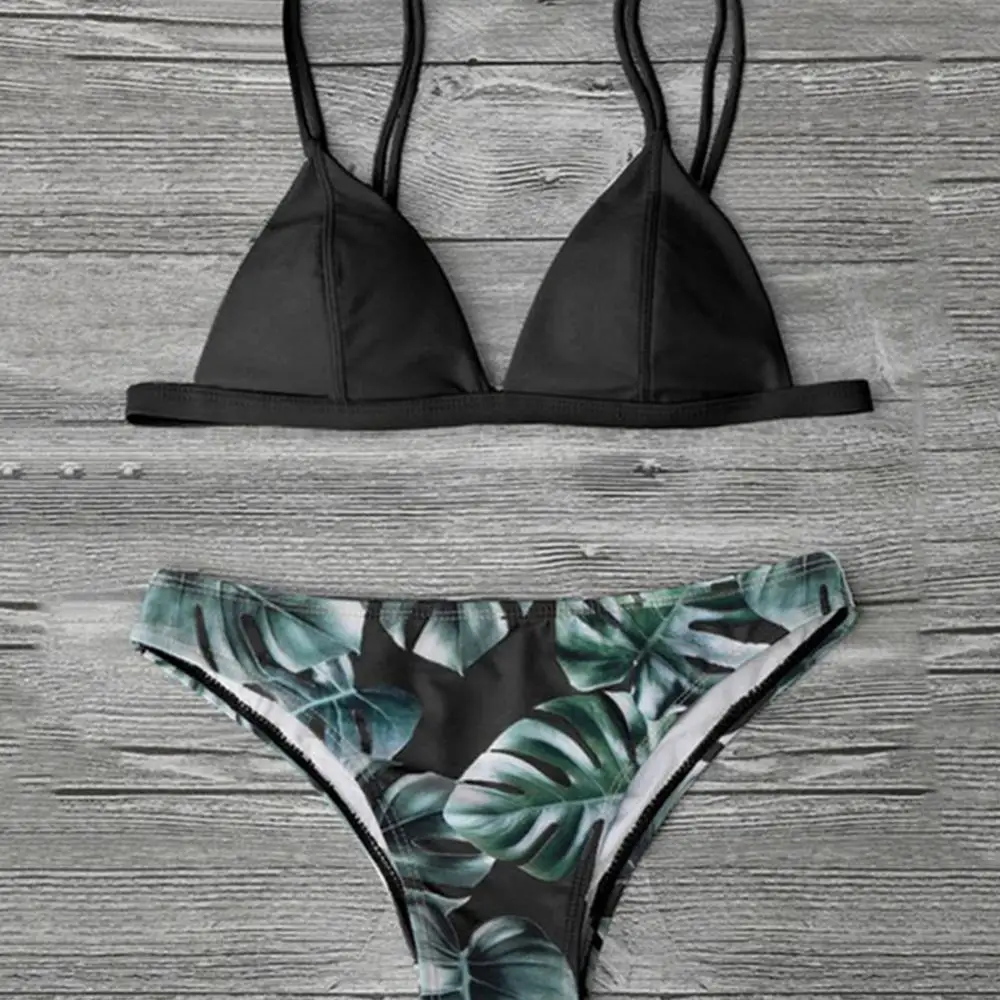 Женский костюм из 2 предметов летний сексуальный бюстгальтер с листьями и