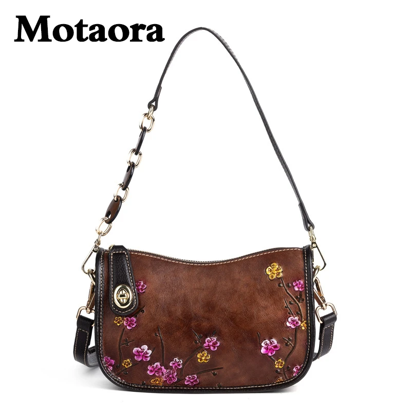 

MOTAORA Retro Women's New Fashion Underarm Bag Miss Genuine Leather Simple Shoulder Bags With Zipper Female Portable Phone Purse