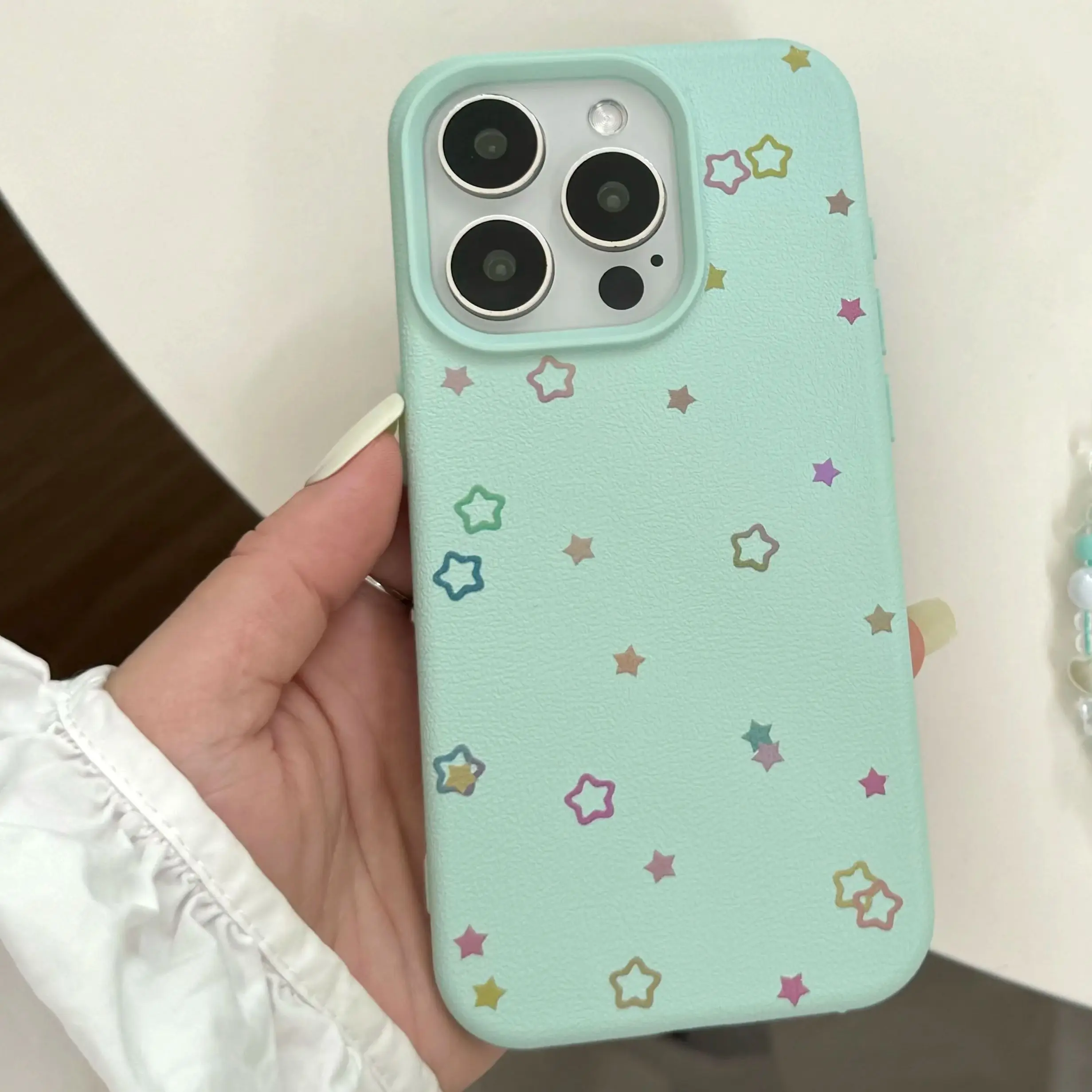 Корейский INS мятно-зеленый маленький Звездный кожаный текстурный чехол на