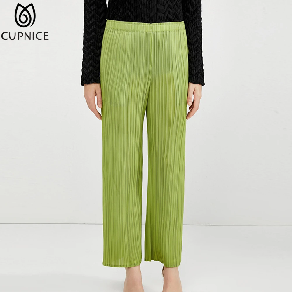

Женские свободные повседневные брюки CUPNICE, простые Винтажные эластичные прямые брюки со складками, однотонные универсальные брюки, лето 2022