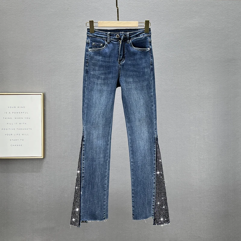 

Jeans for Women 2022 New Autumn Stretchy Denim Trouser High Waist Slimming Flared Pants Office Lady Hot Drilling JeanTrousers