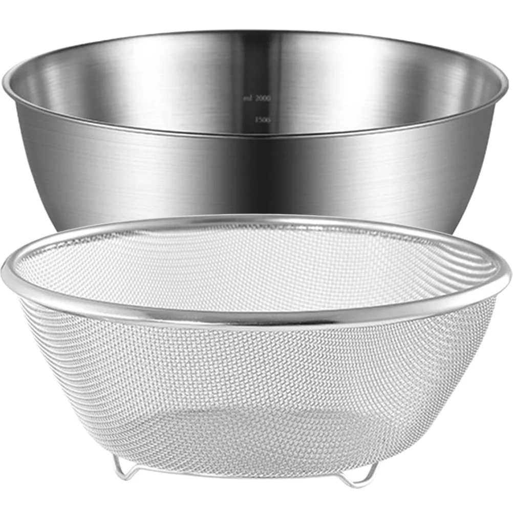 

2pcs/Set Strainer Colander Washing Bowl Basket Vegetable Basin Rice Drain Sifter Mesh Wire Stainless Steel Washer for Kitchen