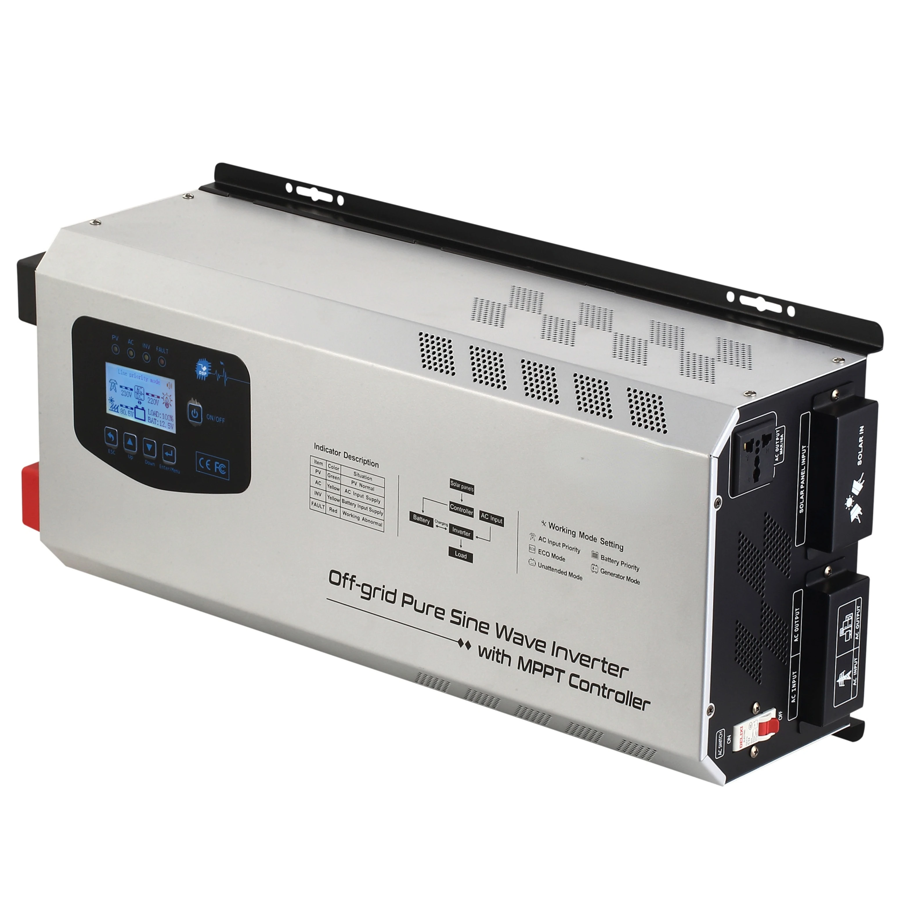

High Quality 1kw 2kw 3kw 4kw 5kw 6kw 7kw solar power inverter pure sine wave inverter with mppt charge controller