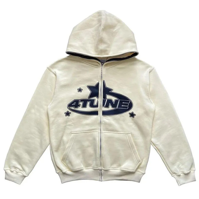 

Star Letter Print Hoodie Men Autumn Retro Hip Hop Long Sleeve Zip Up Hooded Jacket Female Gothic Loose Sweatshirt Y2K Streetwear