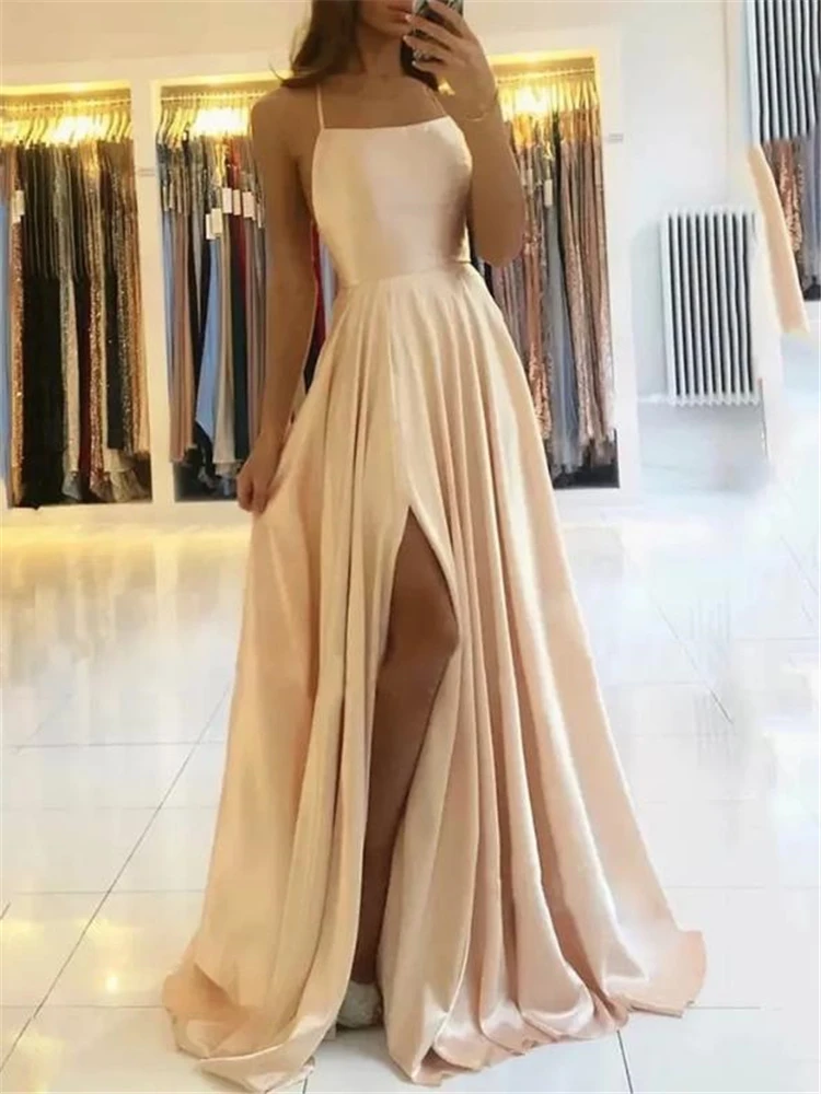 

Женское длинное платье без рукавов, элегантное вечернее платье на бретелях-спагетти с разрезом, лето 2022