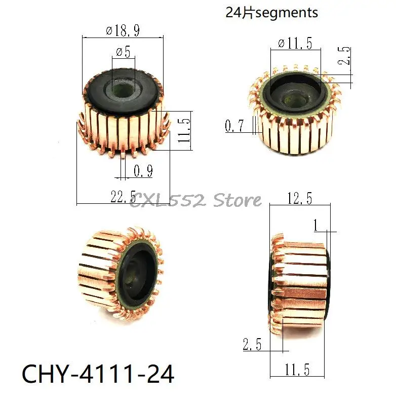 

5Pcs 5x11.5(12.5)x18.9mm 24P CHY-4111-24 Hook Type Copper Bars Electric Motor Commutator