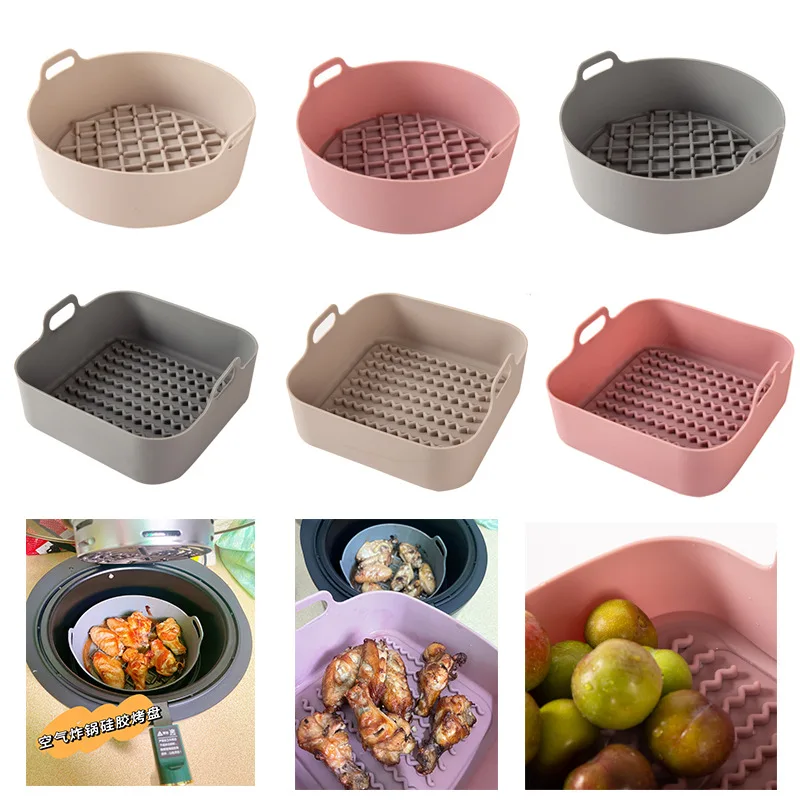 

Silicone AirFryer Pot Multifunctional Air Fryers Accessories Bread Fried Chicken Pizza Basket Baking Tray Non Stick Baking Bake