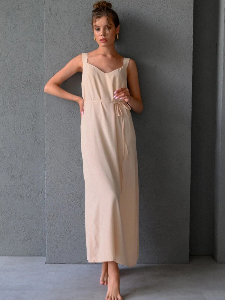 

Повседневное Ночное платье Linad, женская пижама без рукавов с V-образным вырезом, женские элегантные пижамы, весенние женские платья, однотон...