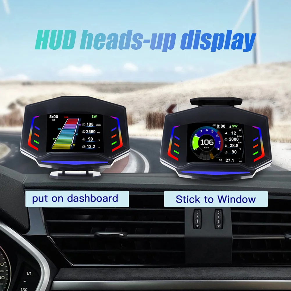 Car HUD OBD2 GPS Head-Up Display Inclinometer Digital Speedometer Compass Slope Meter Display Overspeed Alarm Auto Accessories