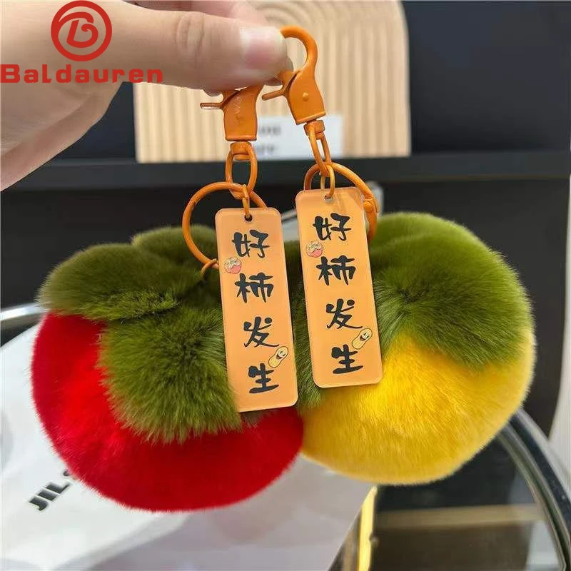 

Real Rabbit Hair Mini Cute Small Persimmon Keychains Women Plush Rex Rabbit Fur Car Key Chain Bag Decoration Pendant Gift 2023