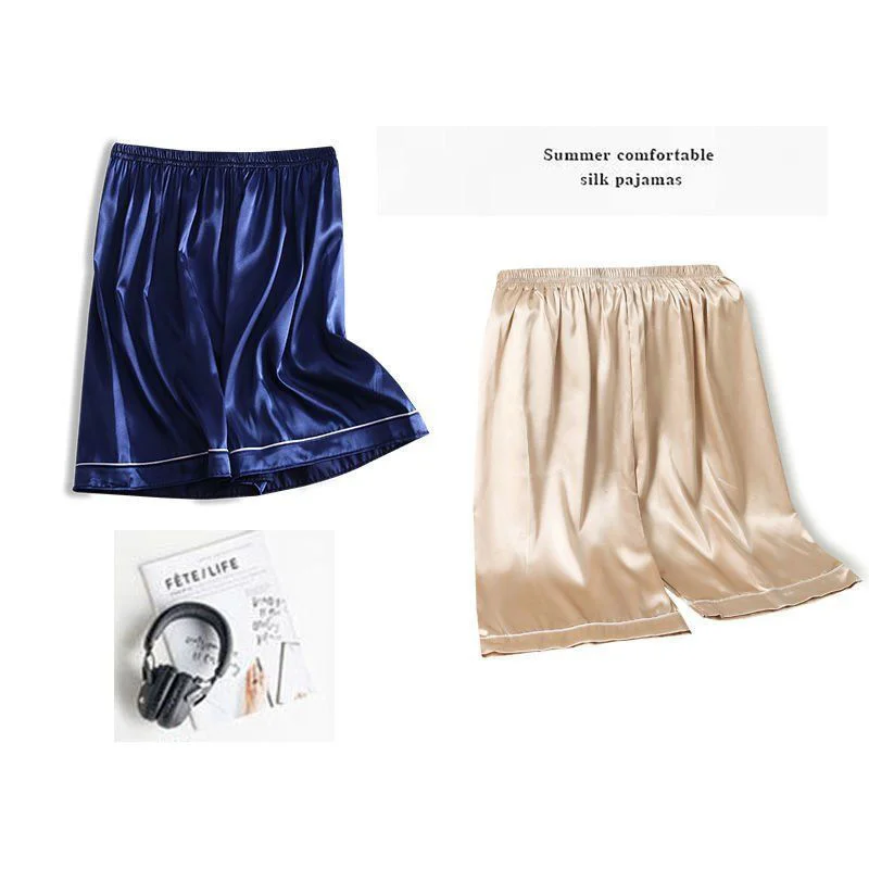 

Summer Men's Satin Silk Pajama Home Shorts Men Casual Loose Slpwear Homewear Baggy Pants Slp Bottoms Boxershorts Male
