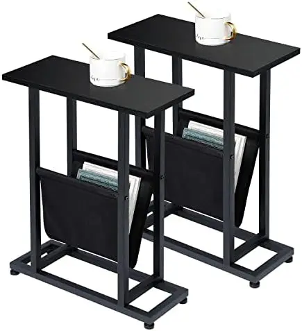 Side Table Set of 2, Skinny End Table with Magazine , Thin Bedside Table for Small Spaces Living Room, Small Nightstands Bedroom