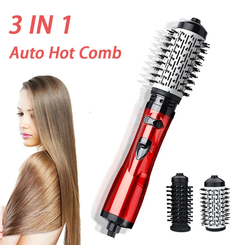 Professional 3 In 1 Hair Dryer Rotary Brush Spinning Hot Comb Wavy Auto Curling Iron Hair Straightener  Styling Tools Appliances