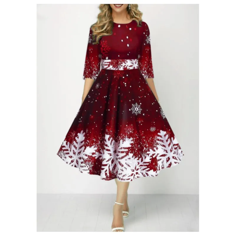 

New Womens Dresses Print Short Sleeve Clothes Fashion Loose Skirt Summer Lady Oversized Vacation Dresses 2023 Christmas