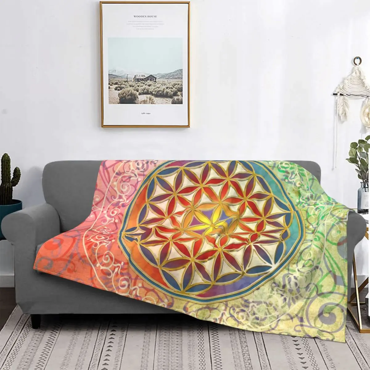 

Flannel Print Mandala Religious Soft Throw Blankets for Sofa Plush Quilt Flower Of Life Sacred Geometry Star Cluster Blankets