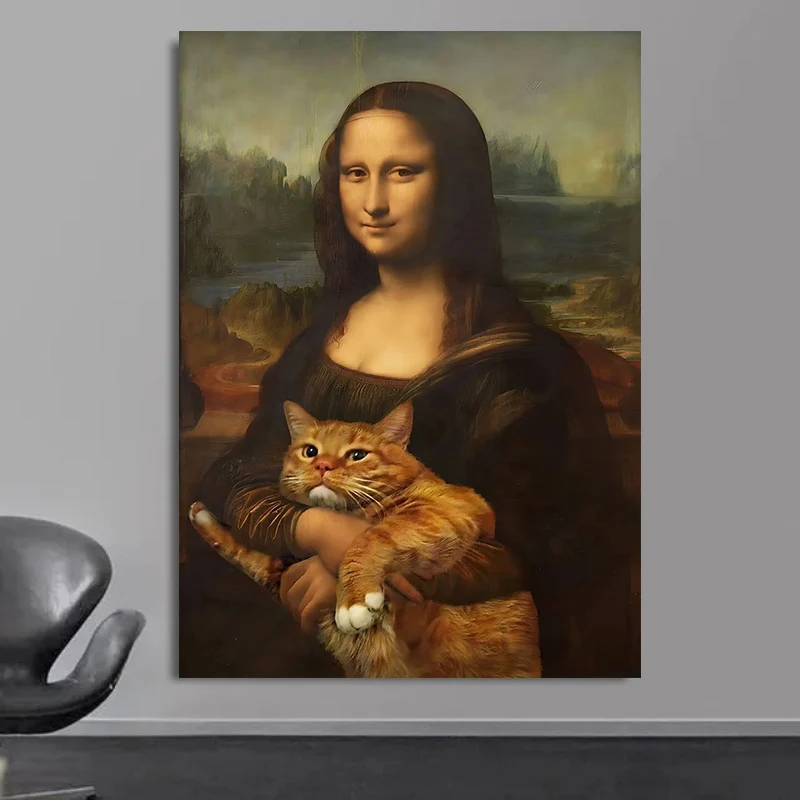 Картина на холсте кошка Питьевая пива в стиле ретро