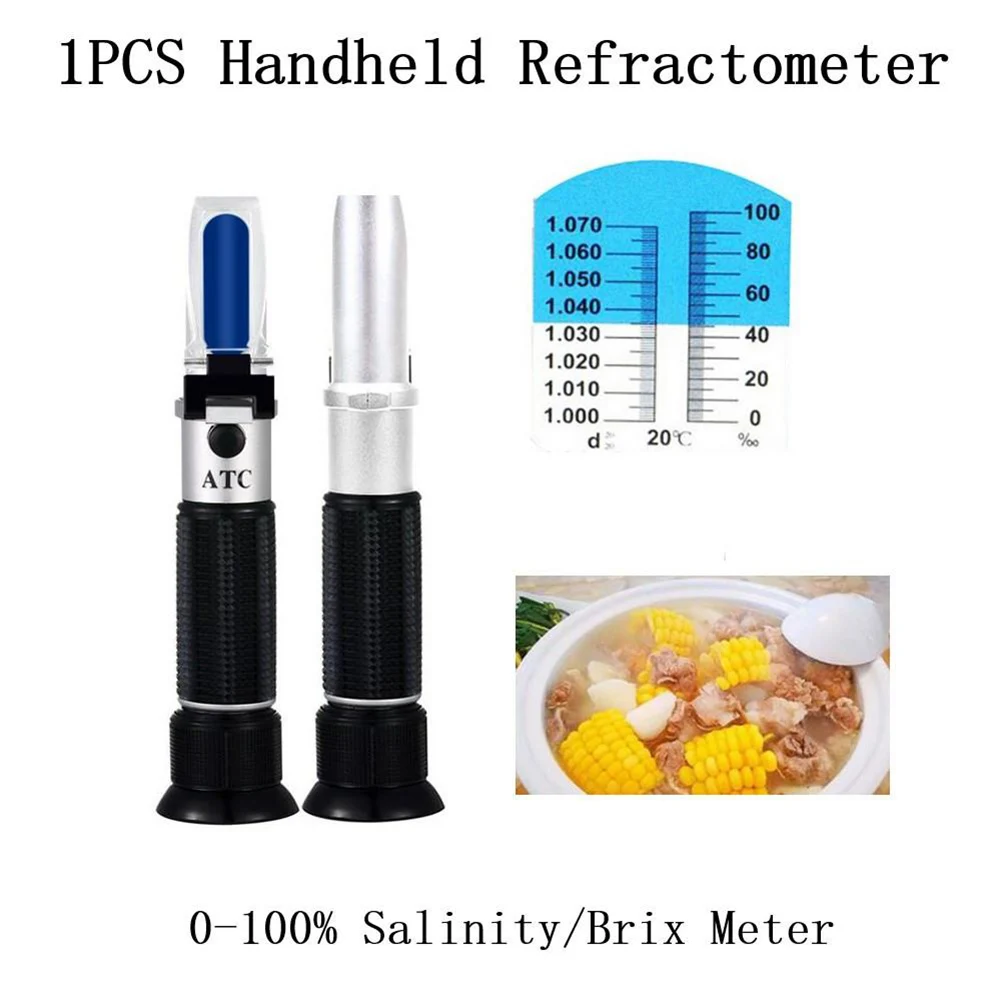 

1PC Handheld ATC Refractometer 0-100% Seawater Salinity Measurement Tester Sea Water Salinometer ATC 10 ~ 30°C