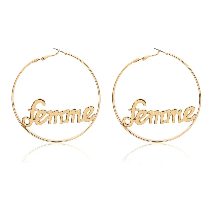 

New Exaggerated Baby Lettered Big Hoop Earrings for Women Sexy Hip-hop Round Earring 2022 Statement Fashion Jewelry Dropshipping