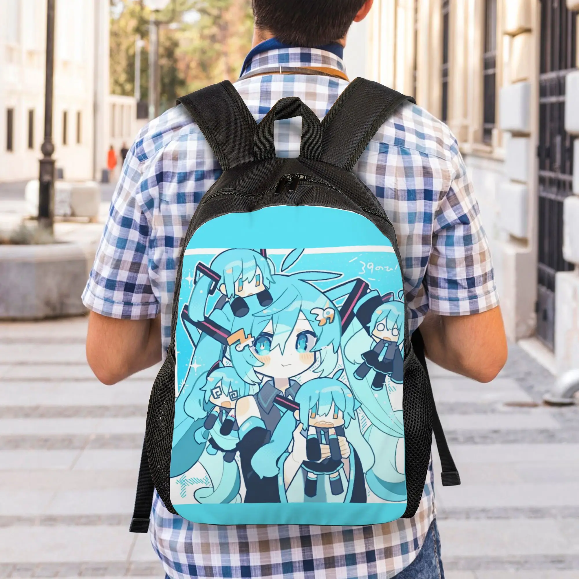 Фото Рюкзак Hatsune Miku для мужчин и женщин, повседневный, студенческий, для походов и путешествий, японский аниме-рюкзак, легкий холщовый рюкзак для ноутбука №5