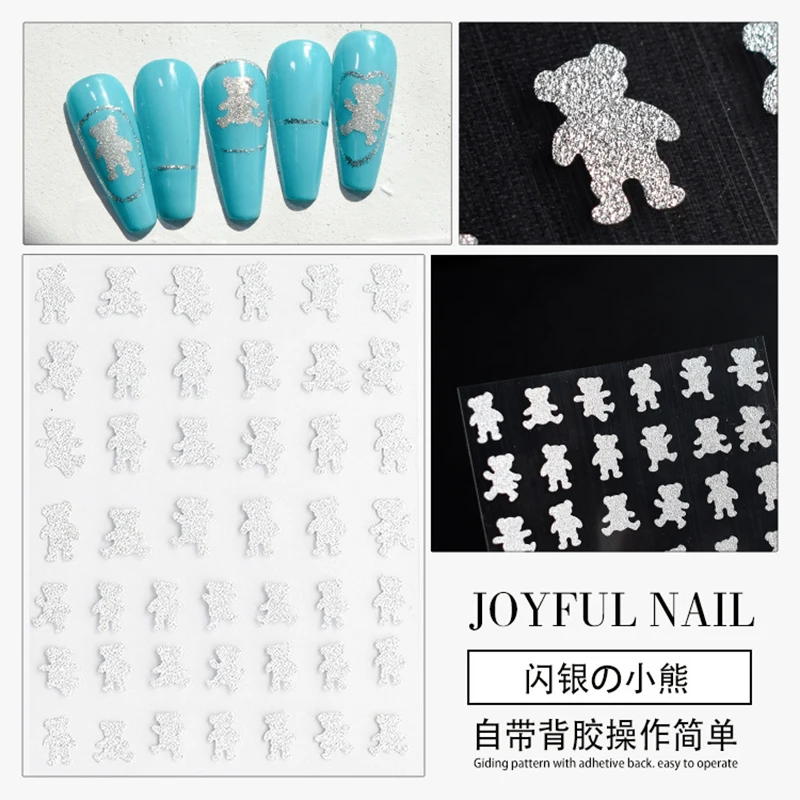 

Flash Silver Heart Butterfly Bear Flower Line Nail Art Stickers Nail Supplies DIY Nail Decals Nail Art Decoration Press on Nails