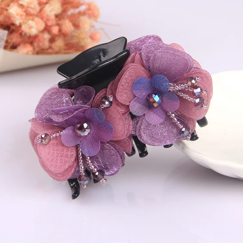 

Barrettes Large Grip Ponytail Clip Head Flower Ornament Flower Fabric Art Updo Hairstyle Accessories Headdress Hair Claw Clip