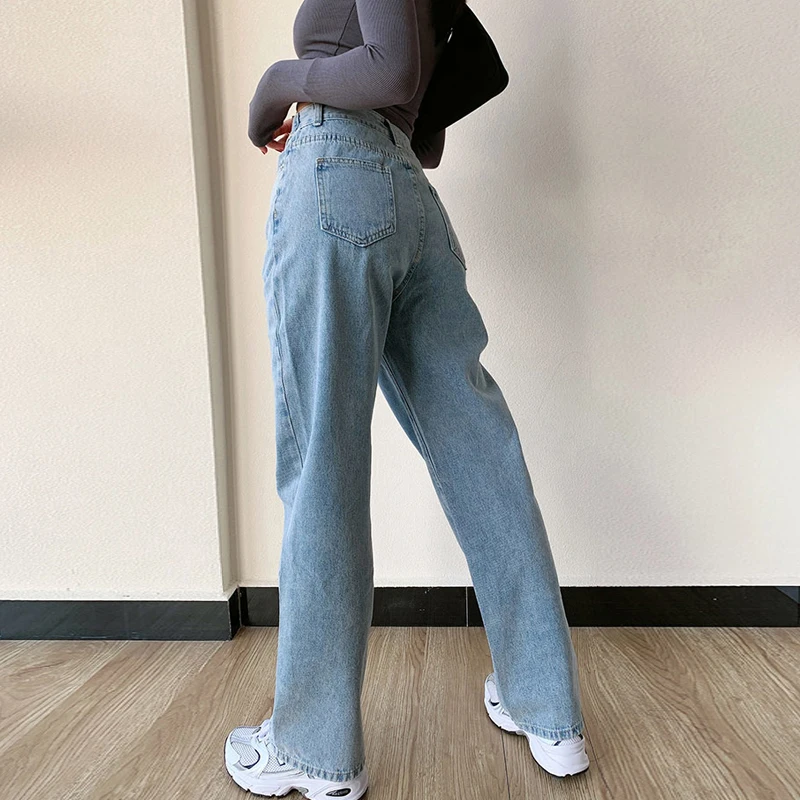 Harajuku fashion Jeans Women Wide Leg Pants Mom Femme Black Blue Jeans High Waist Woman Trousers 2021 Pantalones Spodnie Damskie