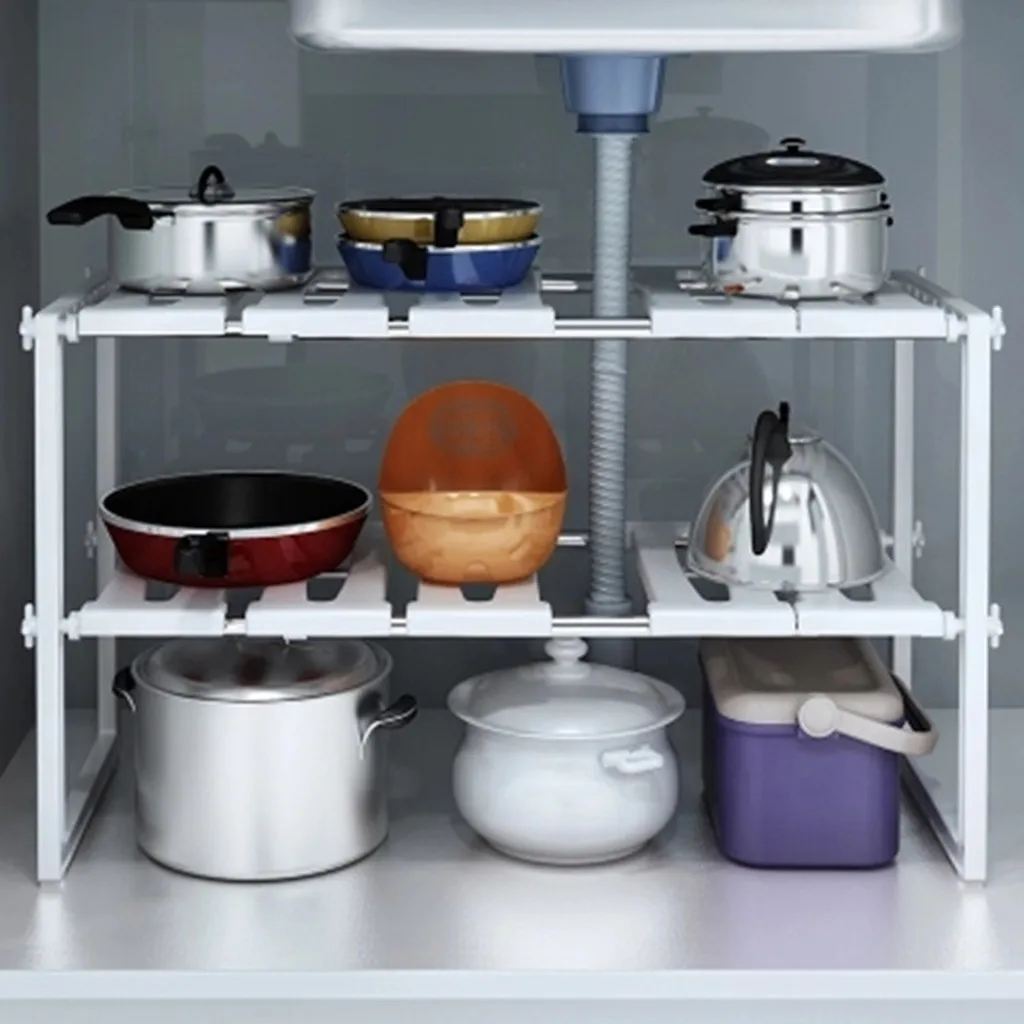 

Metal Container with Adjustable 2 Tier Under Sink Shelf Kitchen Storage Cold Cuts Container Plastic Rectangular Container