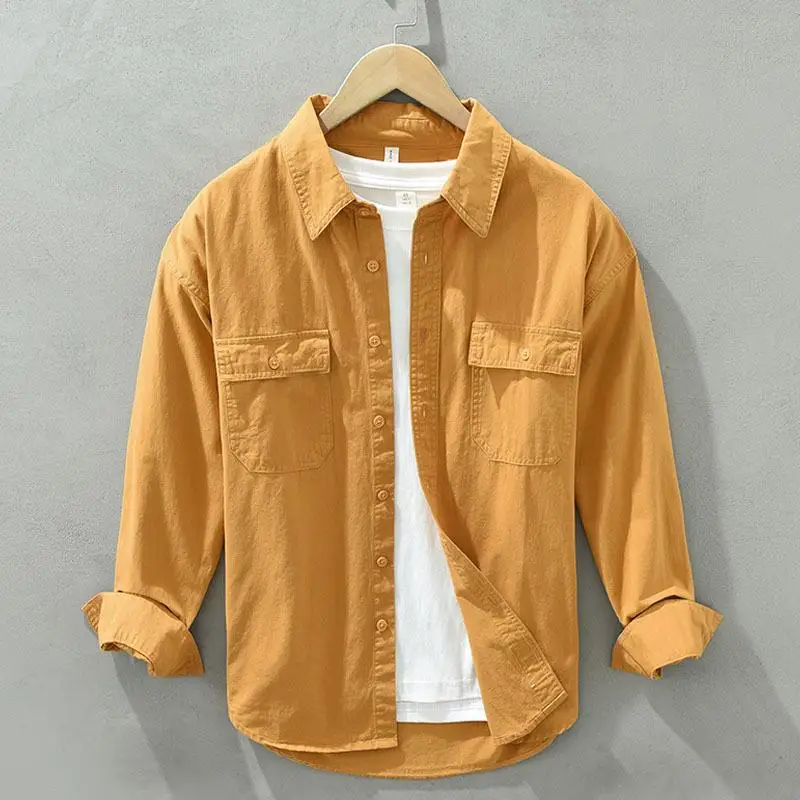 Модная 100% хлопковая рубашка для инструментов мужчин Осенние винтажные