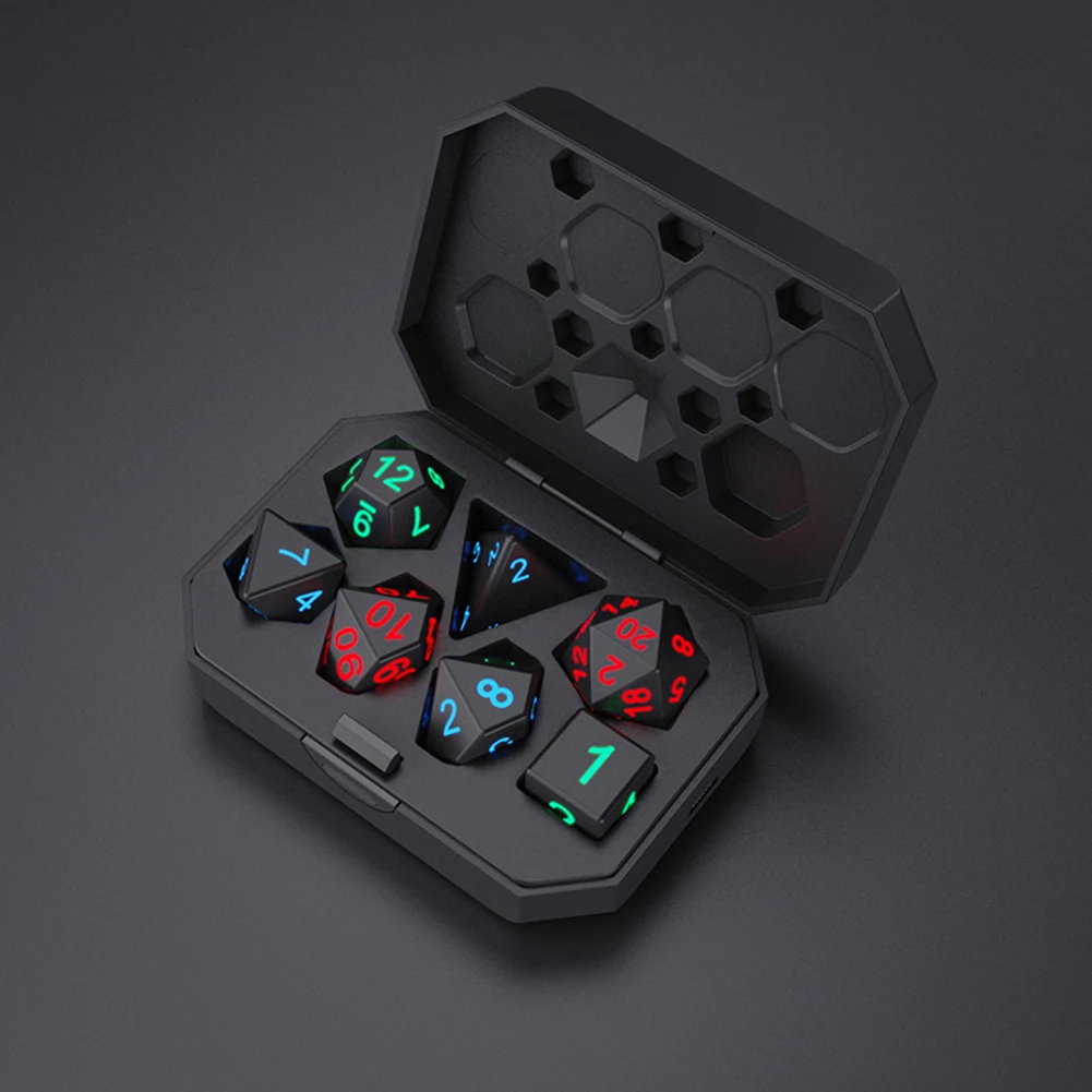 

7pcs Luminous Dice Luminous Dice Set Rechargeable Dice Kits With Charging Box Role Playing Dice Multiple Sided For Board Game