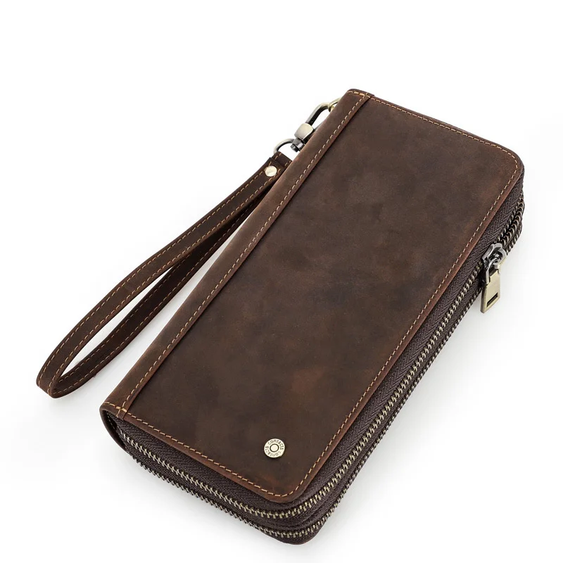 

HOT Genuine Crazy Horse Cowhide Leather Men Wallet Long Wallet With Coin Bag Cluth Vintage Wallets Brand High Quality Designer