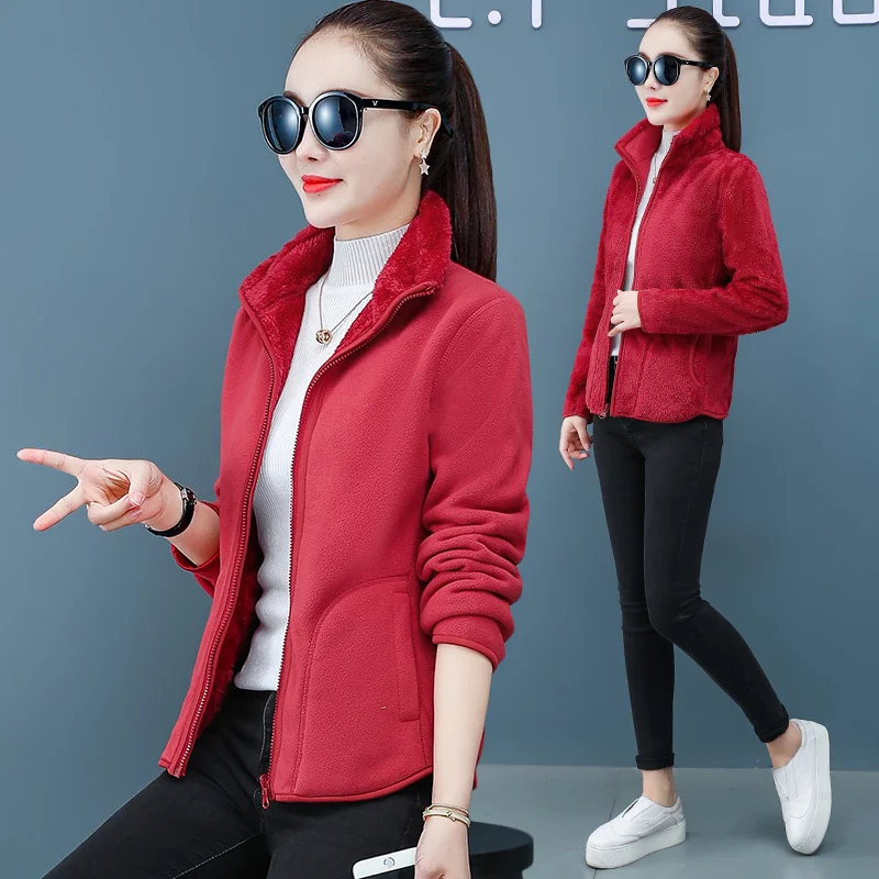 

Autumn Winter Plus Warm Double-sided Polar Fleece Sports Women's Cardigans Couple Jackets