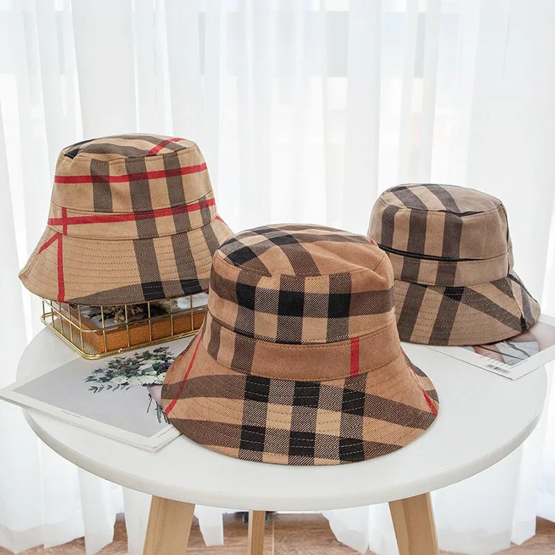 

New Style Color Plaid Fisherman Hat Men's Women's Shade Basin Hat Fashion Casual Cap Traveling Cap Folding cappellino fishing