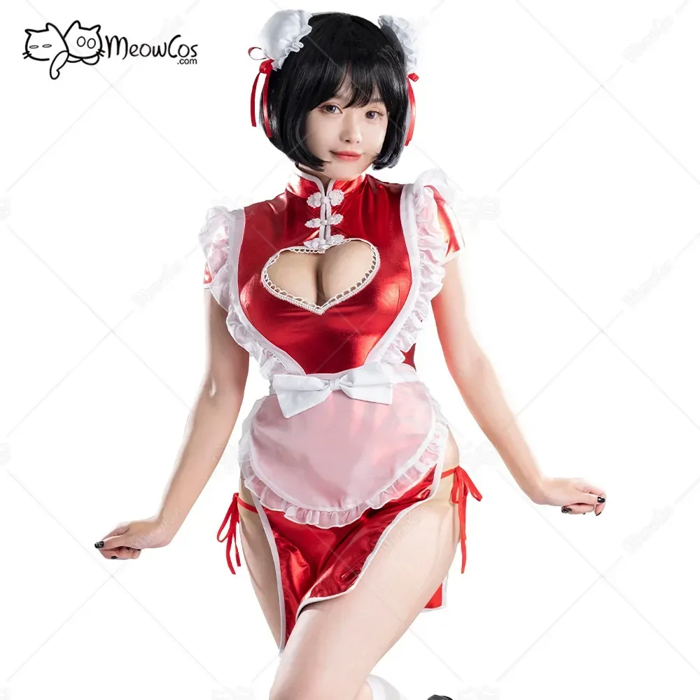 

Meowcos BAO MAID Sexy Lingerie Dress Maid Cheongsam Style Dress and Apron with Panty and Socks Lingerie Sleepwear Sexy Costumes